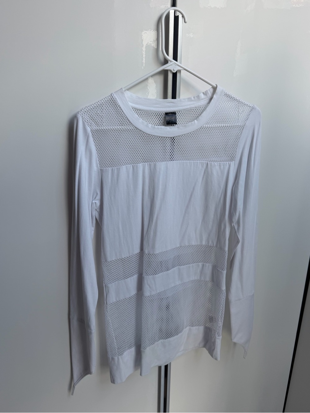 Badgley Mischka White Long-Sleeve Mesh Inset Top